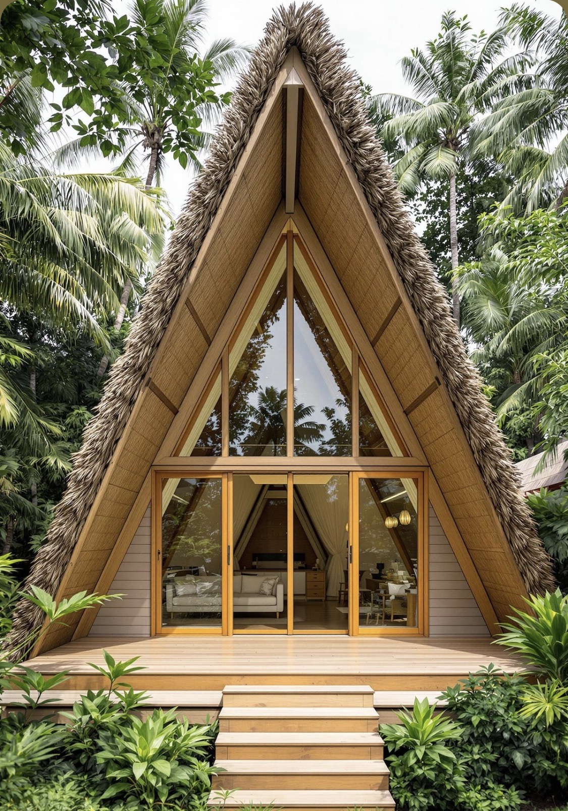 Natural A-House surrounded by tropical greenery